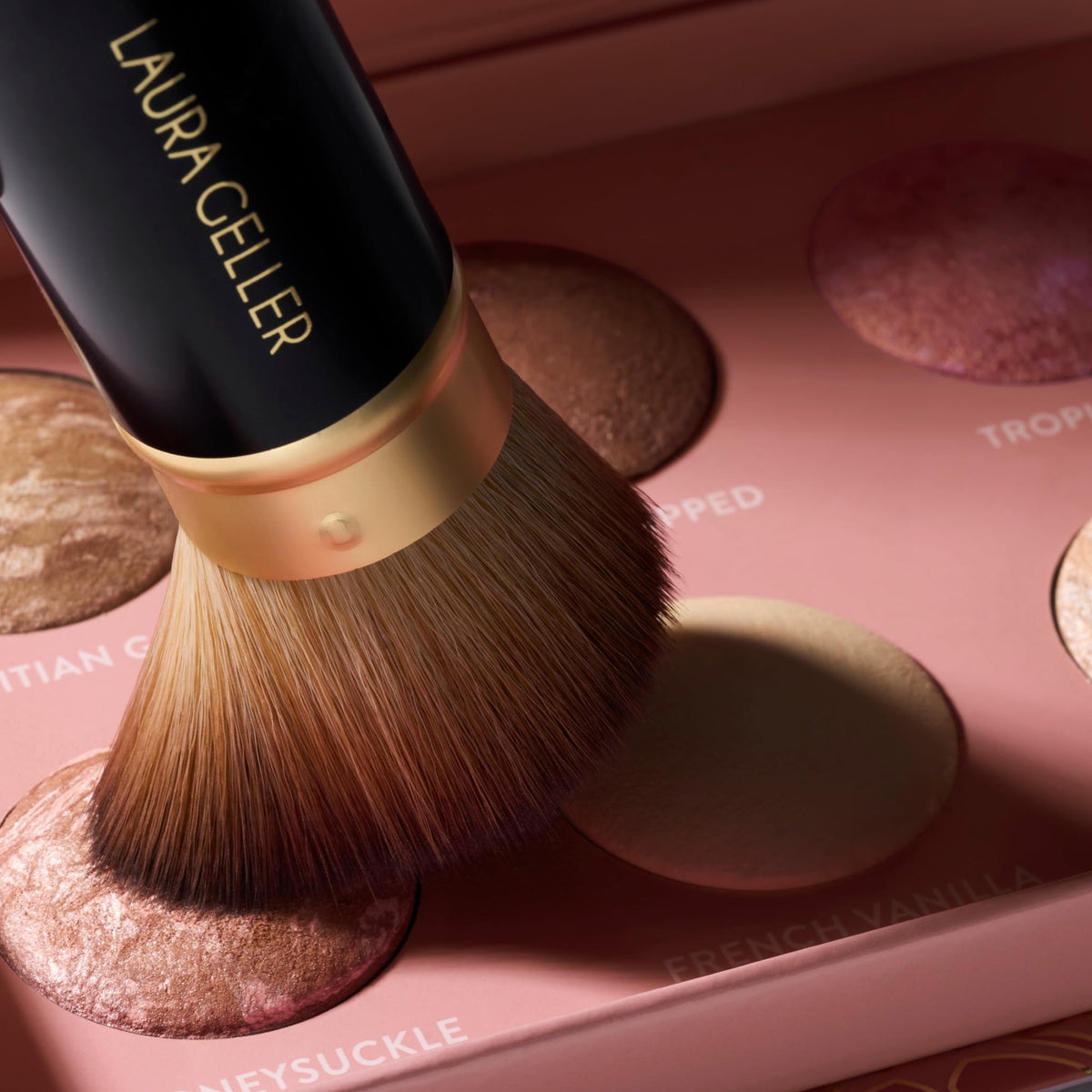 LAURA GELLER Cheek to Chic Tropical Glow Palette opened showing all shades
