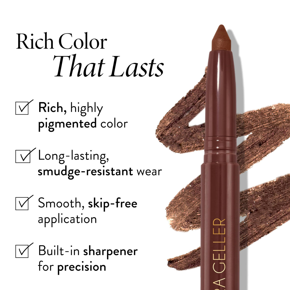 LAURA GELLER Kajal Longwear Kohl Eyeliner Pencil Antique Bronze swatch on skin