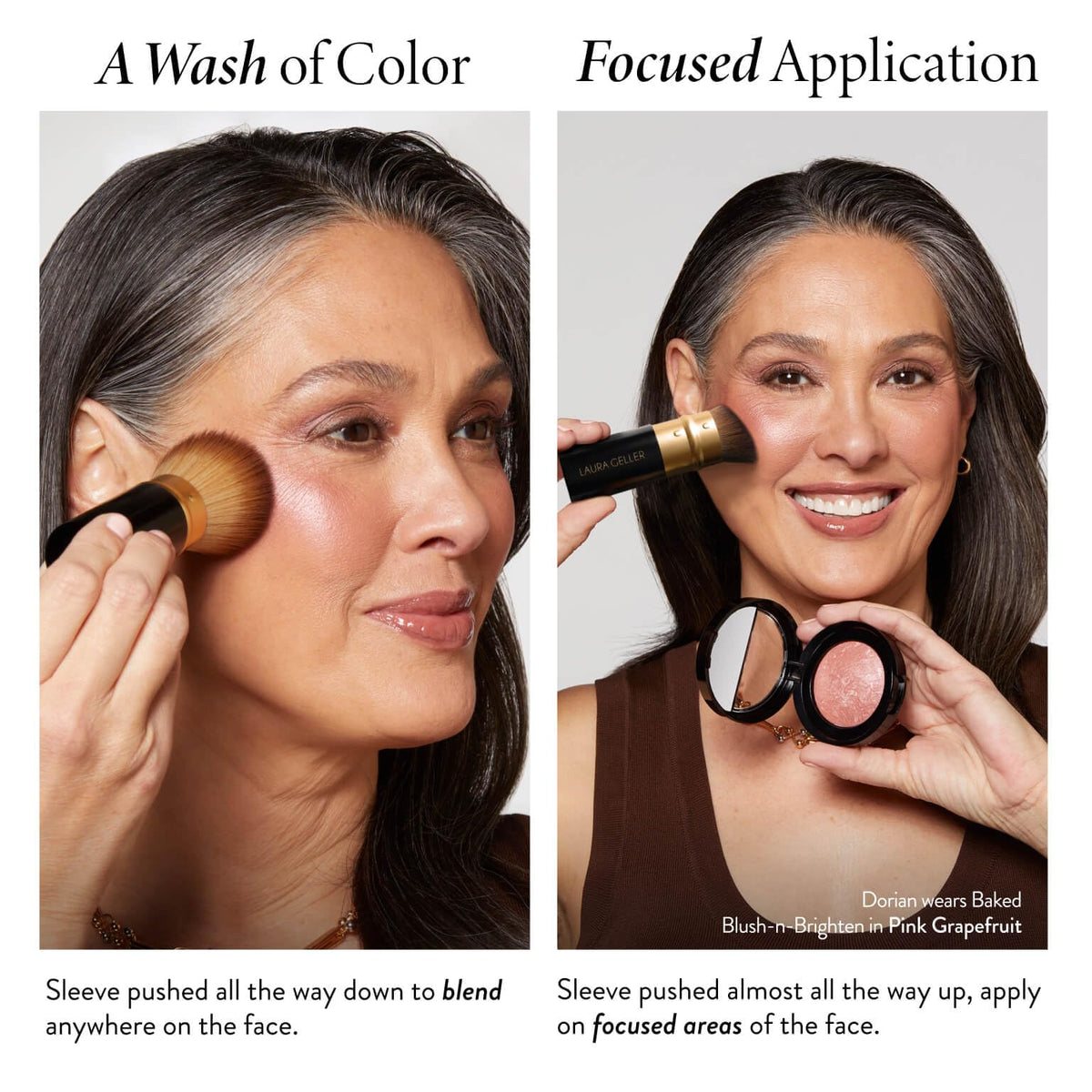 LAURA GELLER Retractable Angled Kabuki Brush in use