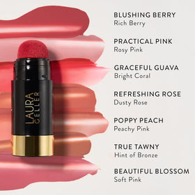 LAURA GELLER Serum Blush Tint Blushing Berry texture on hand