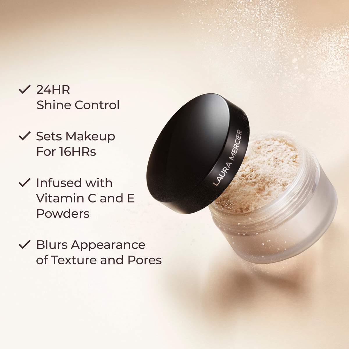 Laura Mercier powder in use on model's face