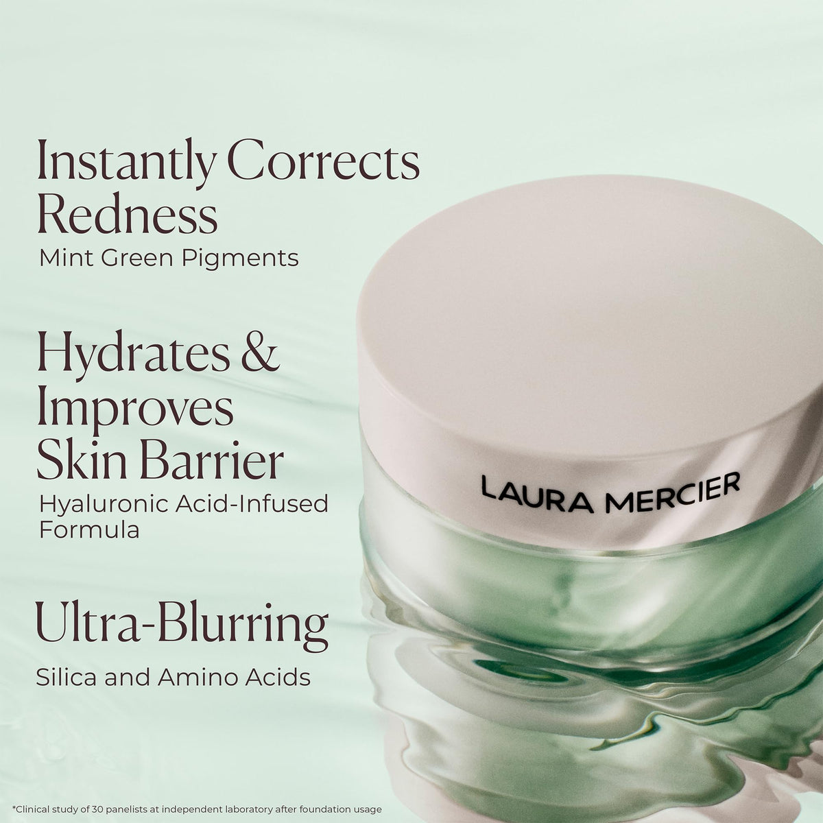 Laura Mercier Translucent Loose Setting Powder Mini Mint Green with makeup brush