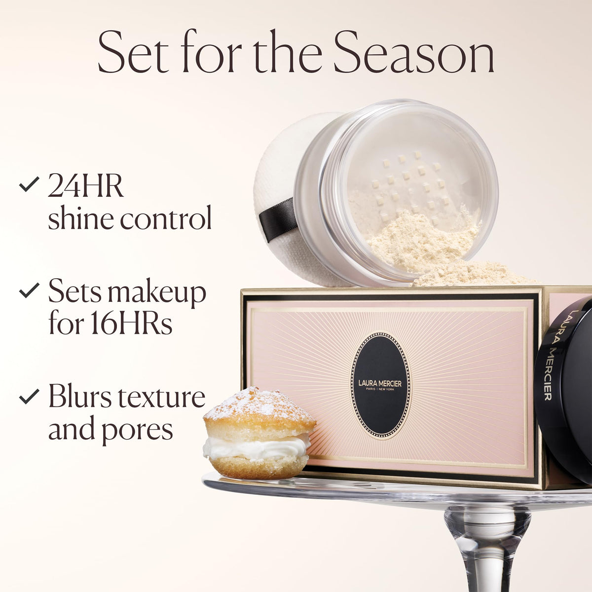 Laura Mercier Translucent Loose Setting Powder opened with puff