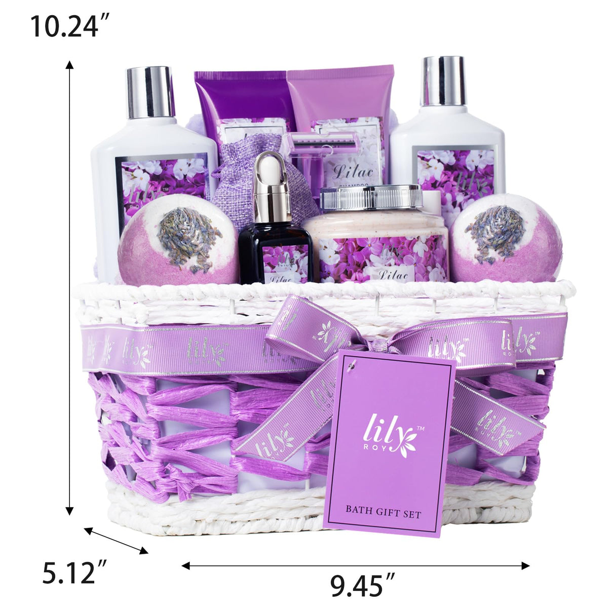 Lavender lilac flowers included in LILY ROY spa gift basket