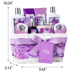 Lavender lilac flowers included in LILY ROY spa gift basket