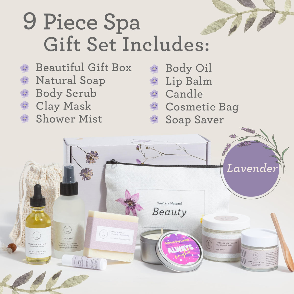Lavender natural soap bar included in Lizush Spa Gift Set