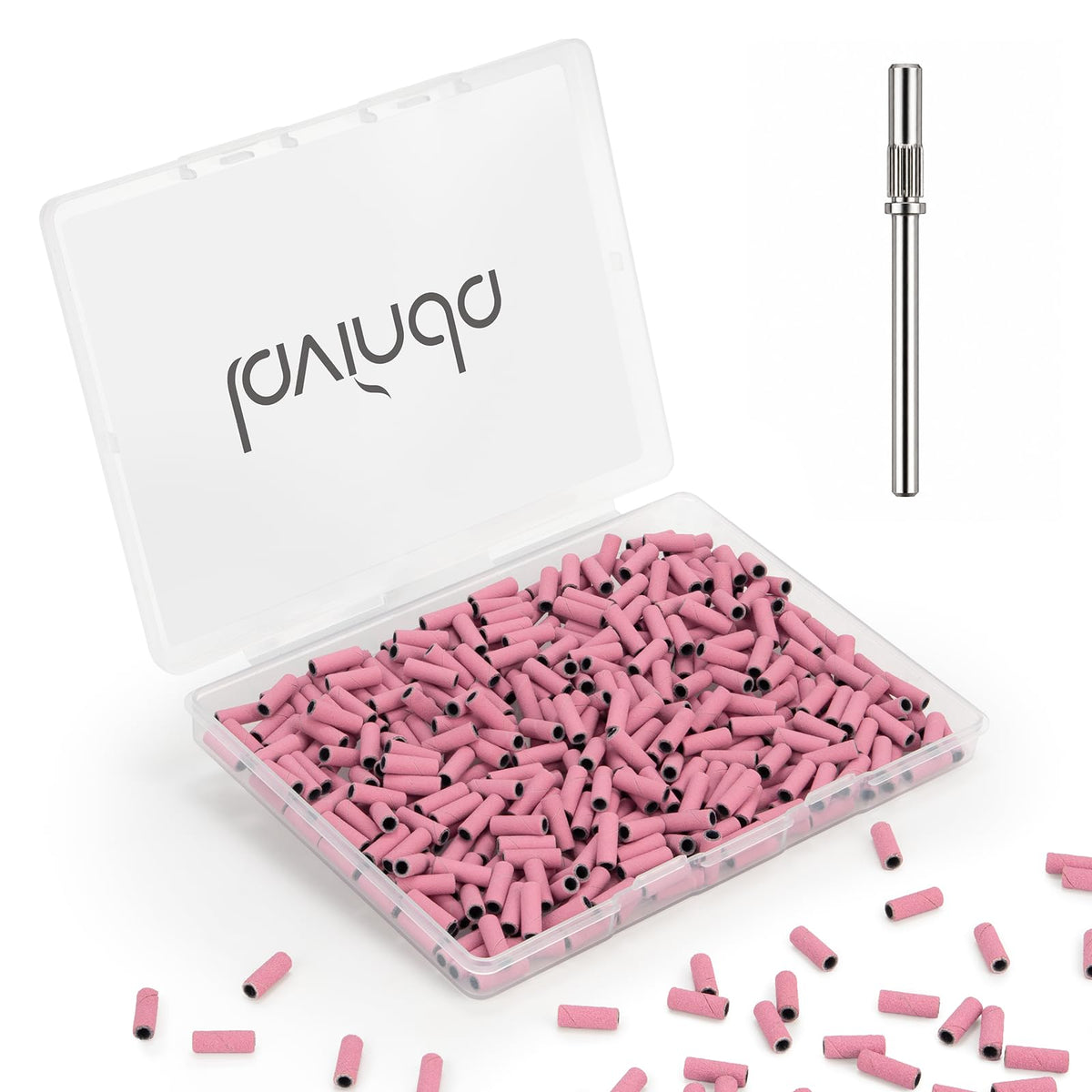 Lavinda 400 Pcs Nail Drill Bits Pink Sanding Bands front view
