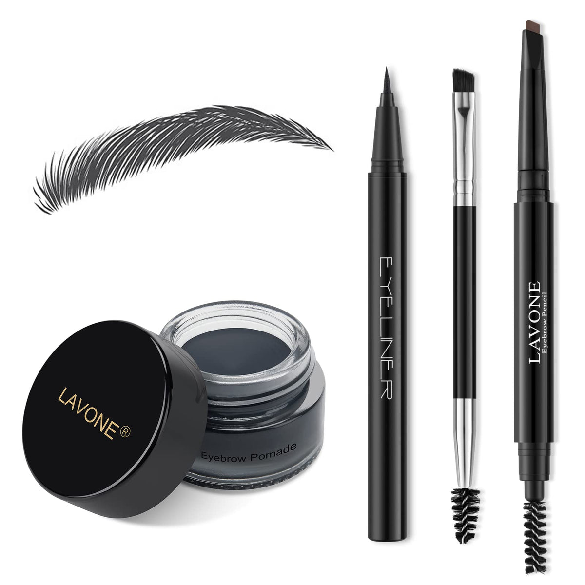 LAVONE Eyebrow Makeup Kit contents including pomade and pencil