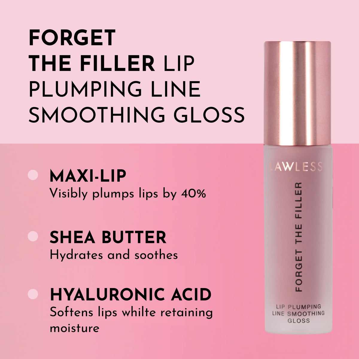 LAWLESS Forget The Filler Lip Plumper Gloss Velvet Pink applicator close-up