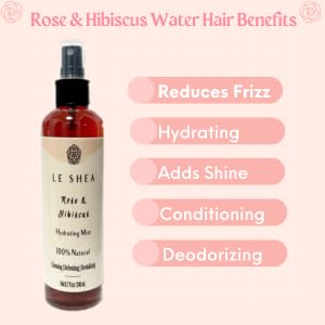 LE SHEA Hibiscus & Rose Water Spray 8.7 oz on a makeup table