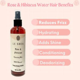 LE SHEA Hibiscus & Rose Water Spray 8.7 oz on a makeup table