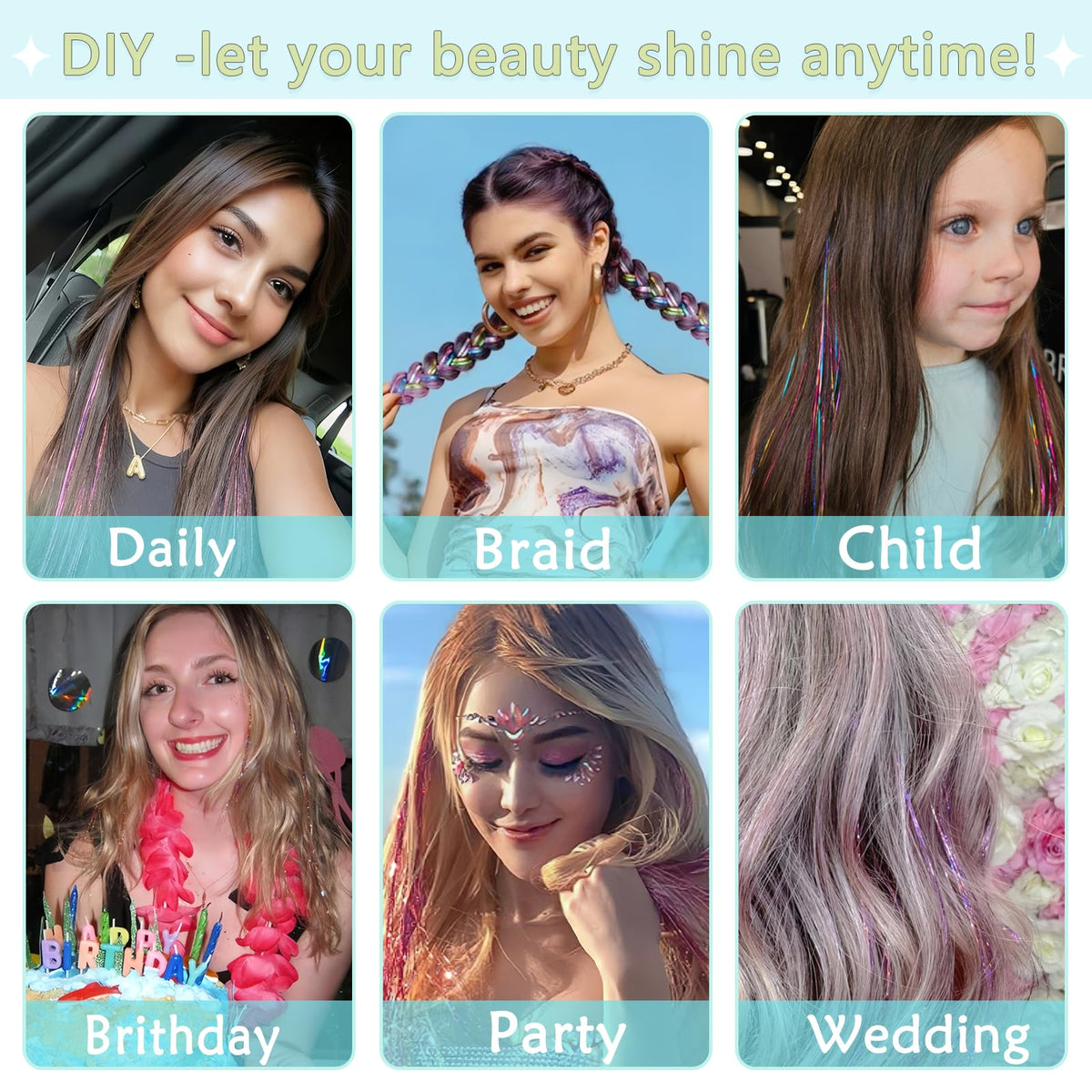LEDIZE Hair Tinsel Kit displayed with all accessories