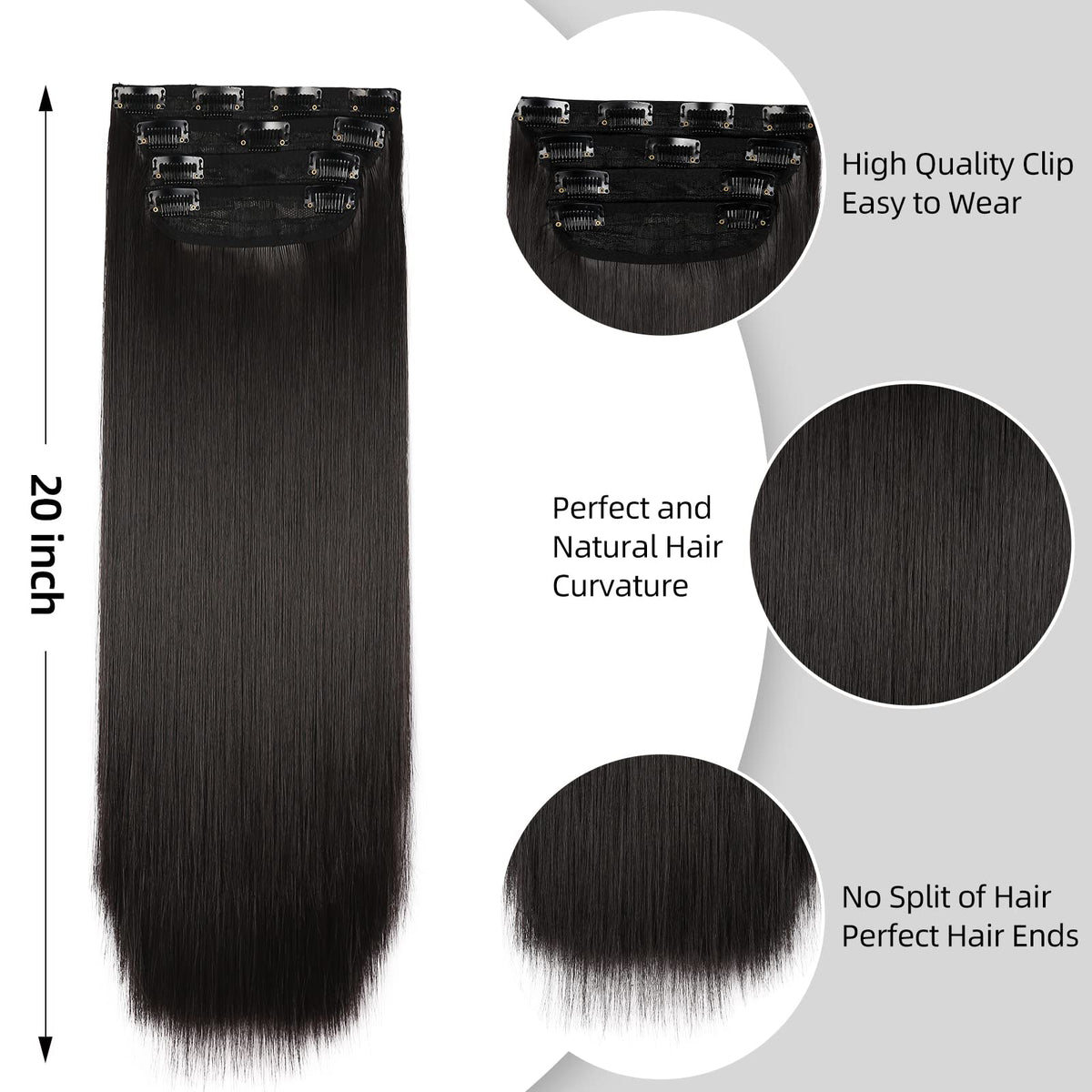 LEEONS 20 Inch Dark Brown-Black extensions styled in hair
