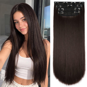 LEEONS Brown Black Clip-in Hair Extensions front view