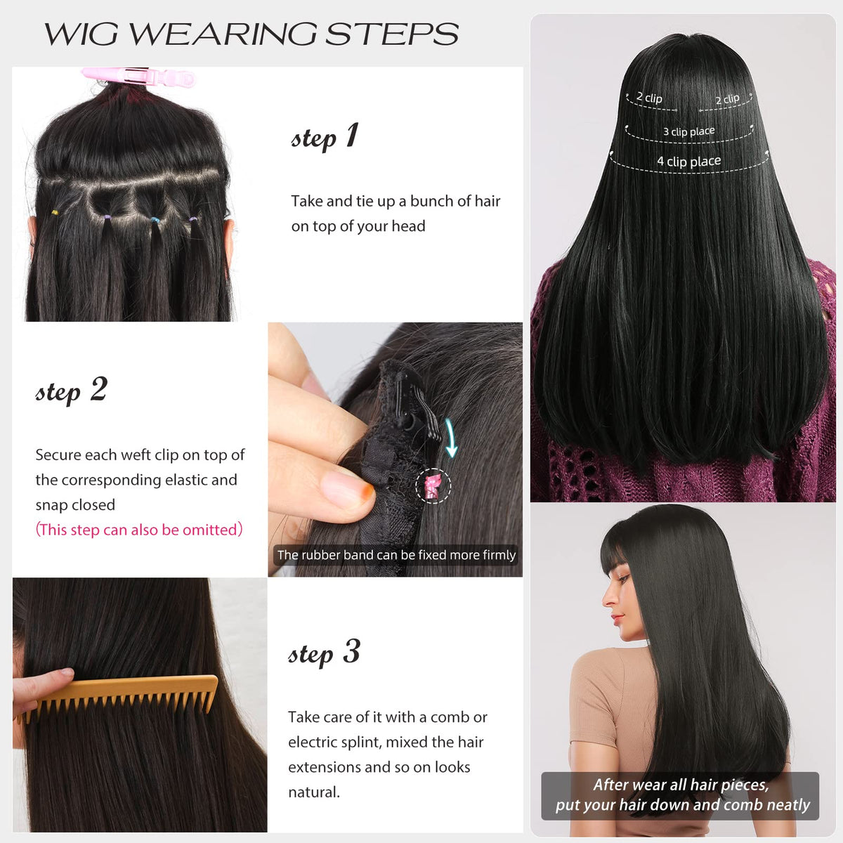 LEEONS Brown Black Clip-in Hair Extensions in natural light