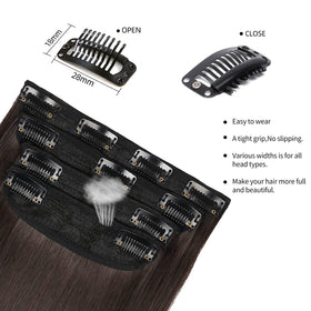 LEEONS Brown Black Clip-in Hair Extensions styled on model