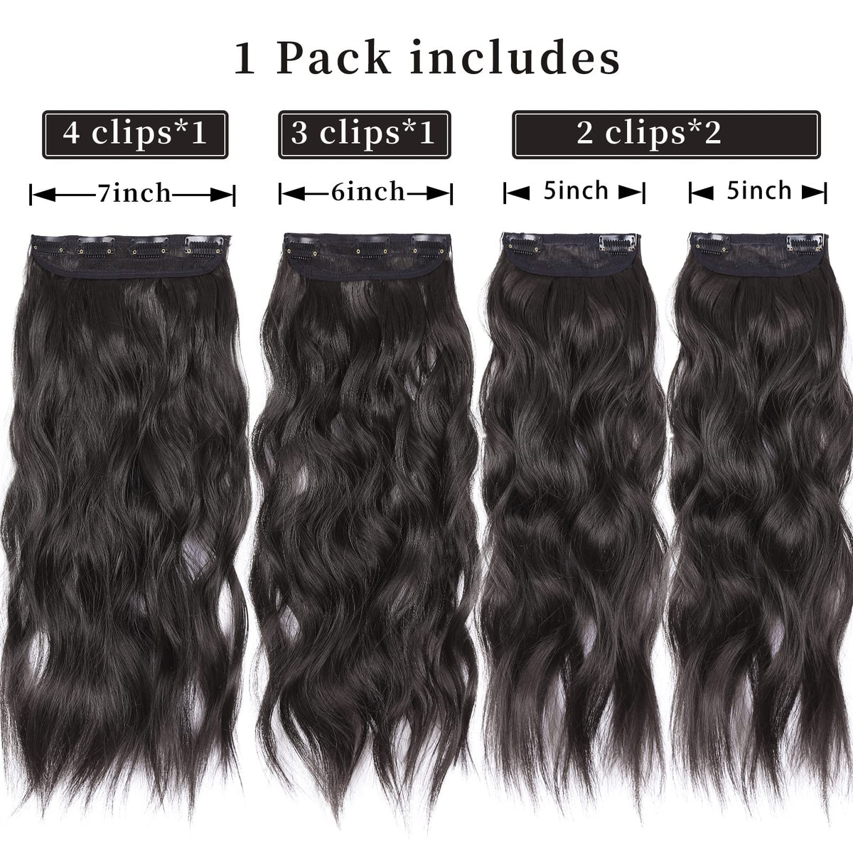 LEEONS Clip in Hair Extensions packaging with 4 pieces
