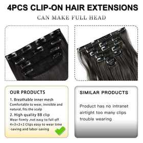 LEEONS Clip In Hair Extensions showing various weft sizes