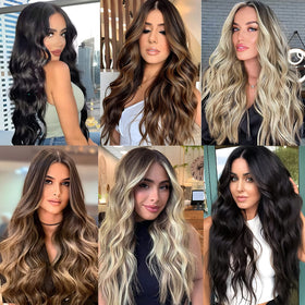 LEEONS Clip in Hair Extensions showing wavy texture