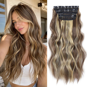 LEEONS Clip in Synthetic Hair Extensions 20 Inch wavy front view