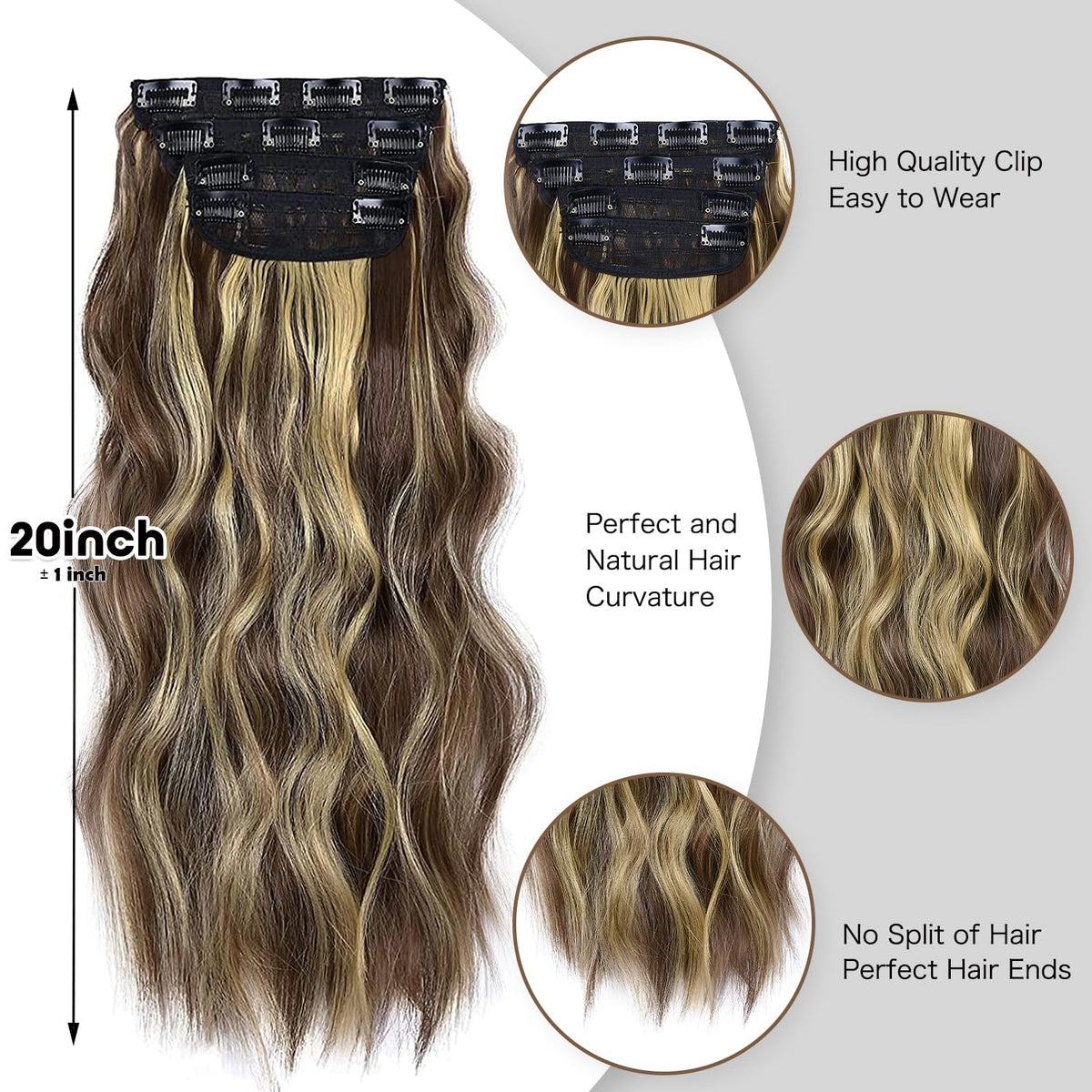 LEEONS Clip in Synthetic Hair Extensions 20 Inch wavy packaging