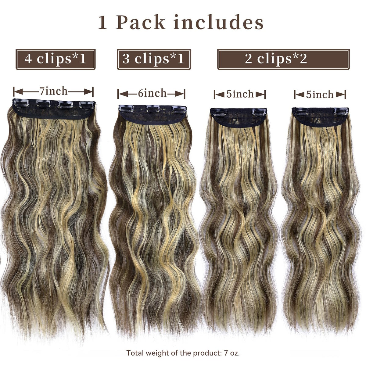 LEEONS Clip in Synthetic Hair Extensions 20 Inch wavy side view