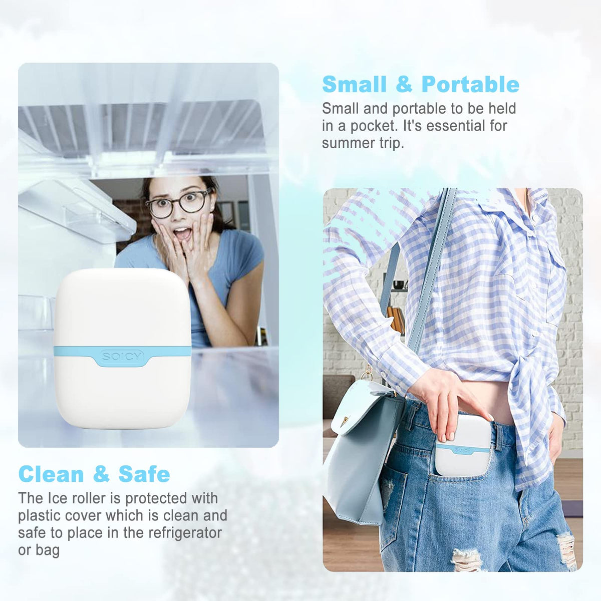 Leeshine Ice Roller on a bathroom counter with skin care products