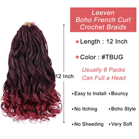 Leeven Boho French Curl Crochet Braids 12 Inch Burgundy Goddess Box Braids