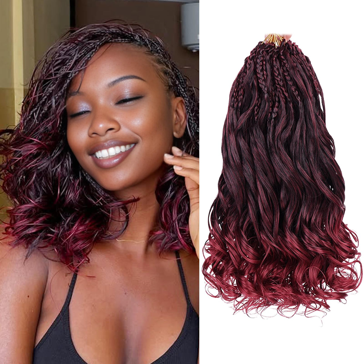 Leeven Boho French Curl Crochet Braids 12 Inch Ombre Red front view