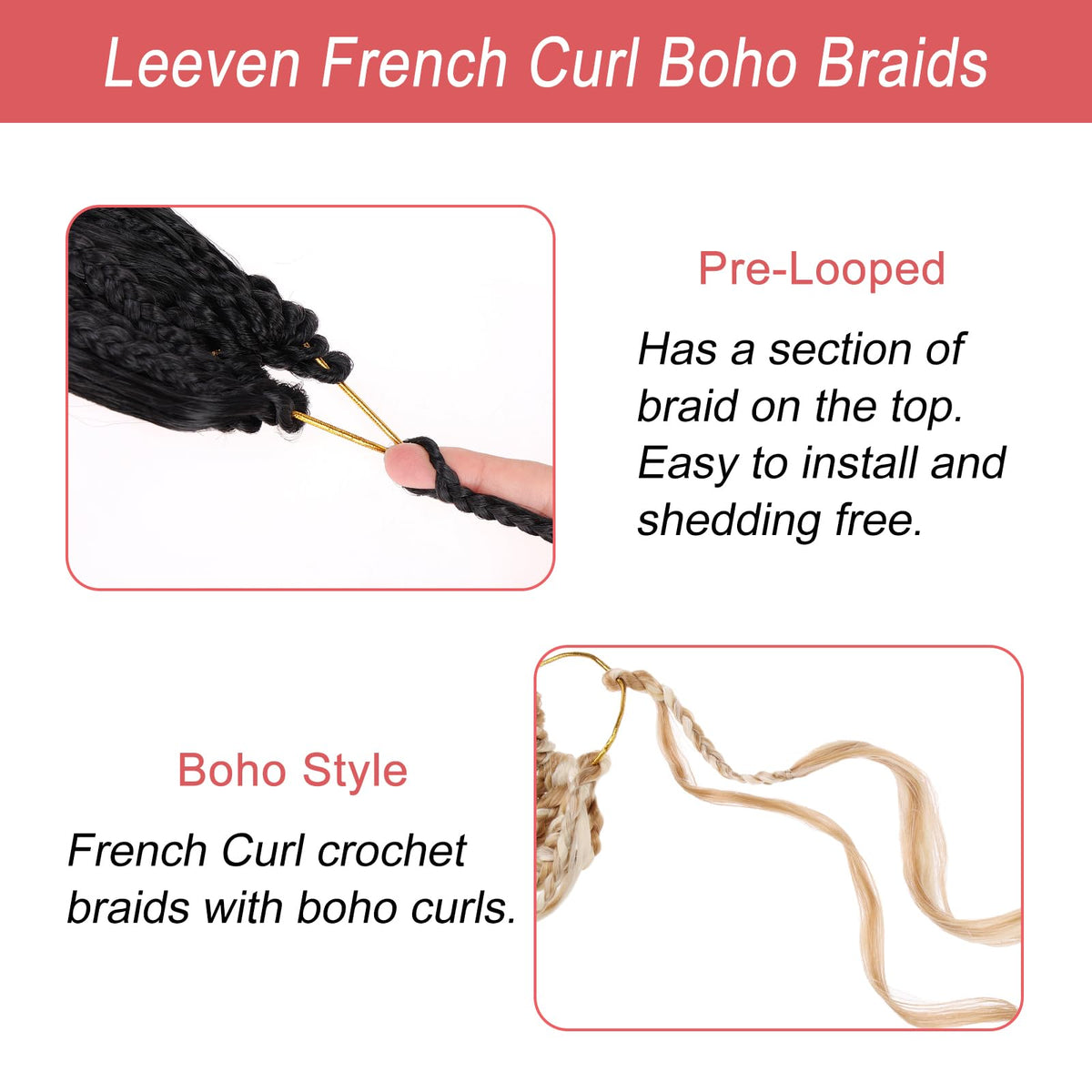 Leeven Pre Looped Curly Crochet Hair 12 Inch in #1B colour