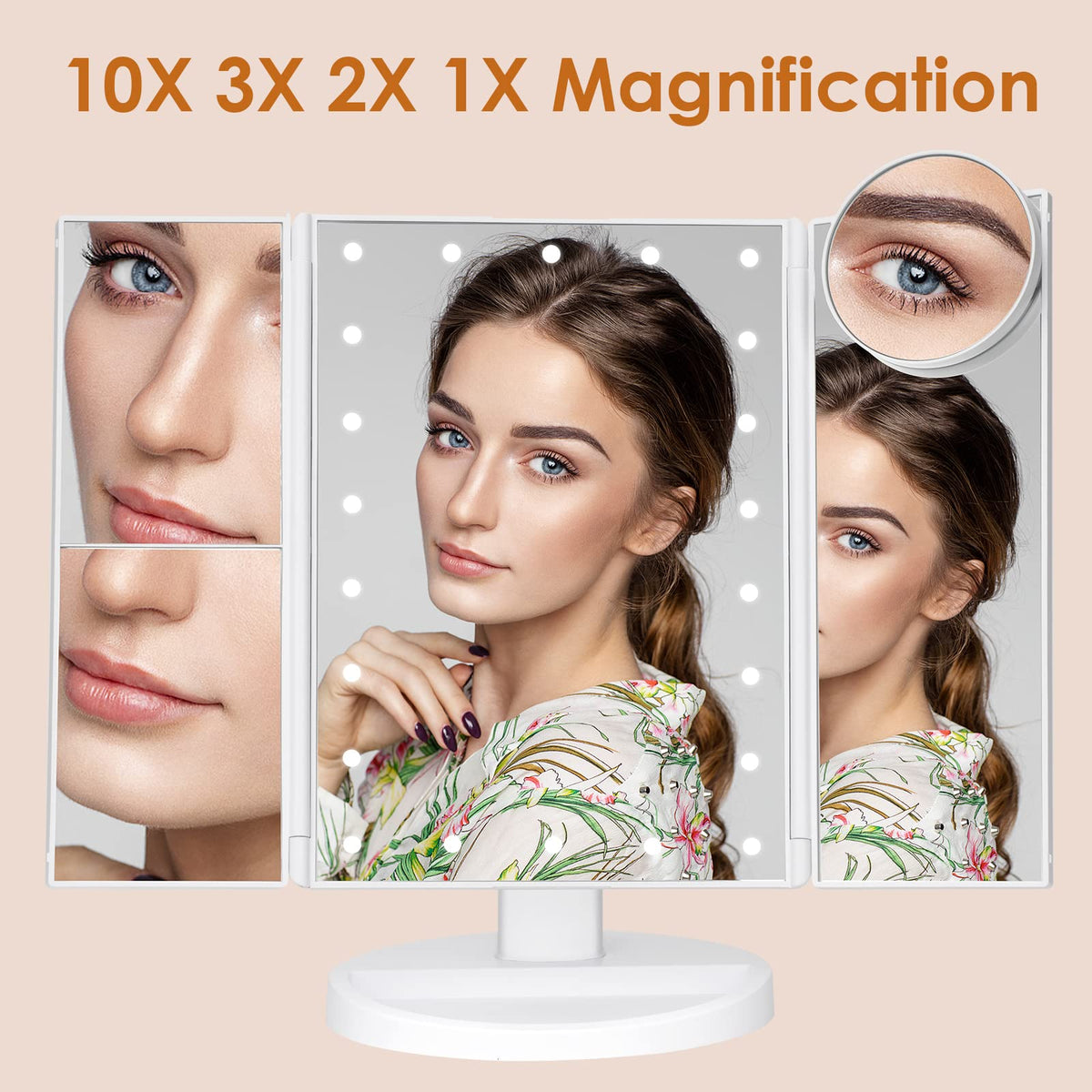 LeeWent Makeup Mirror showing adjustable brightness feature