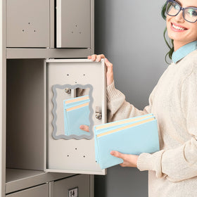 Leinuosen 5x7 Magnetic Locker Mirror placed on a refrigerator door