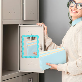 Leinuosen 5x7 Magnetic Locker Mirror placed on a school locker