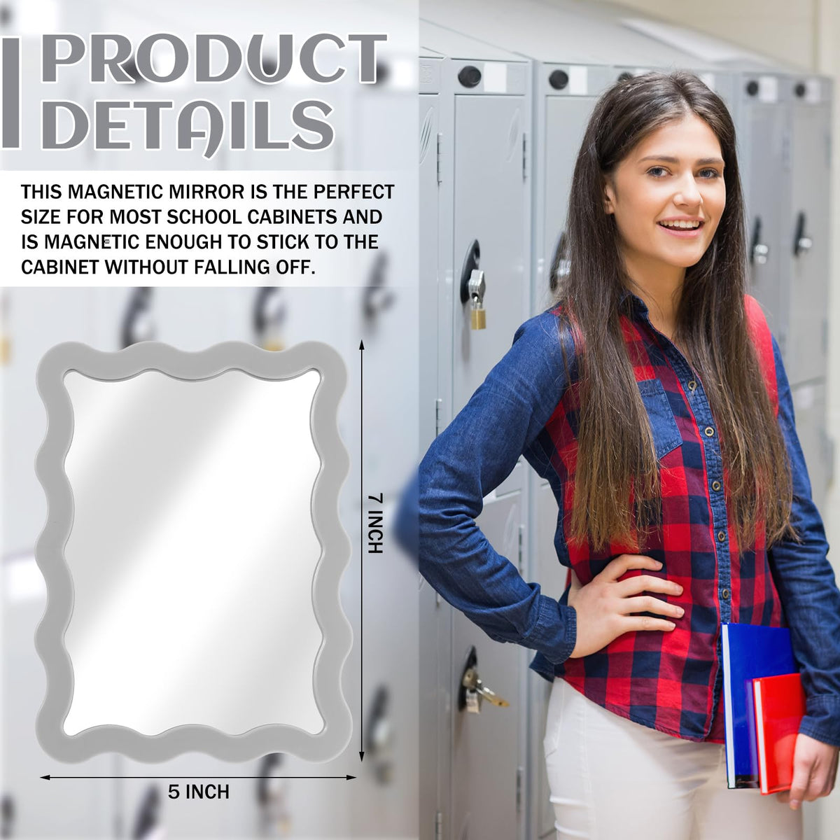 Leinuosen 5x7 Magnetic Locker Mirror with a soft cloth for cleaning