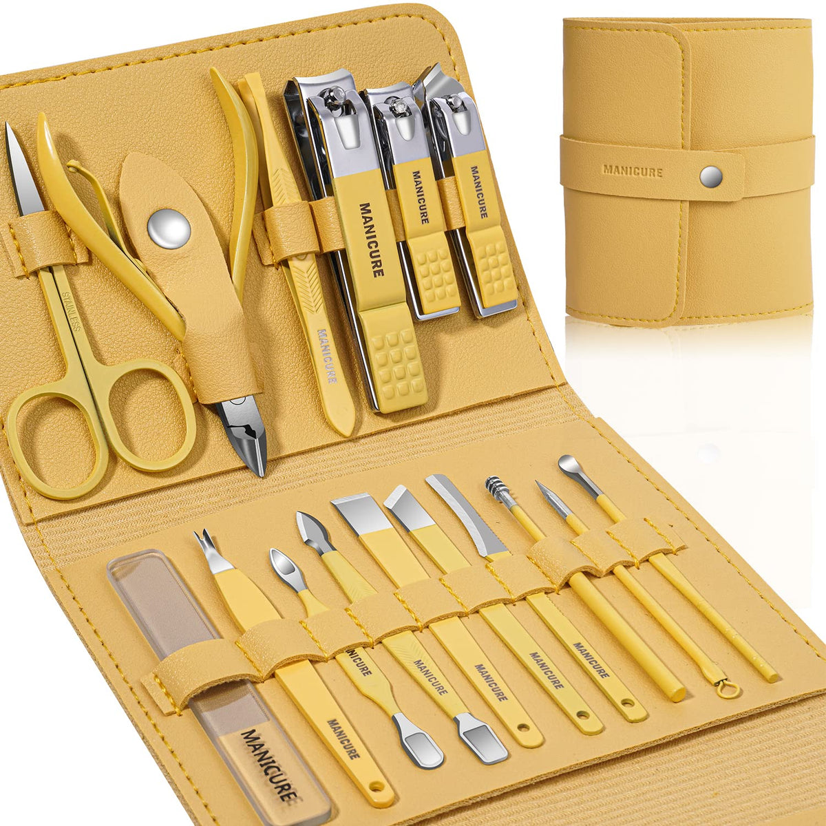 Leipple 16 pcs manicure set in yellow leather case