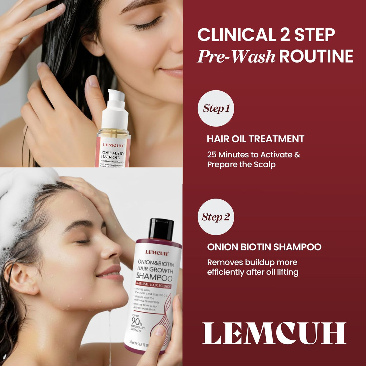 Lemcuh Hair Growth Shampoo in bathroom setting