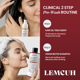 Lemcuh Hair Growth Shampoo in bathroom setting