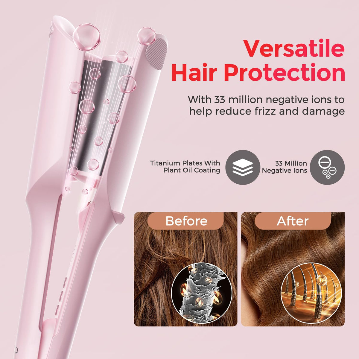 LENA S12 Wave Curling Iron with model showcasing styled hair