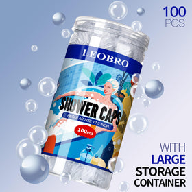 LEOBRO disposable shower caps stacked in packaging