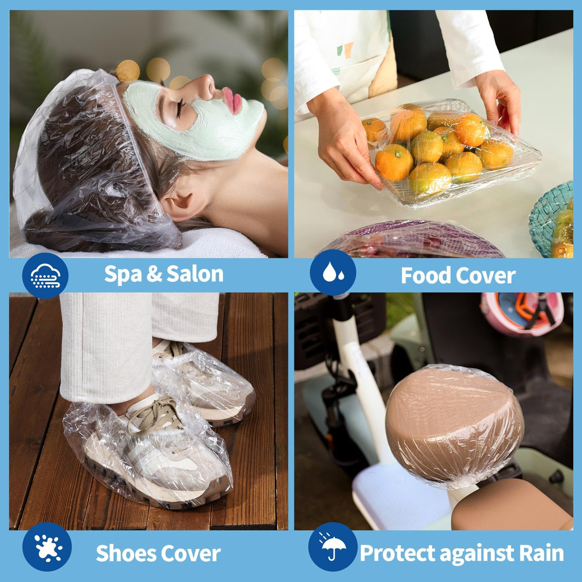 LEOBRO shower caps displayed with other beauty accessories