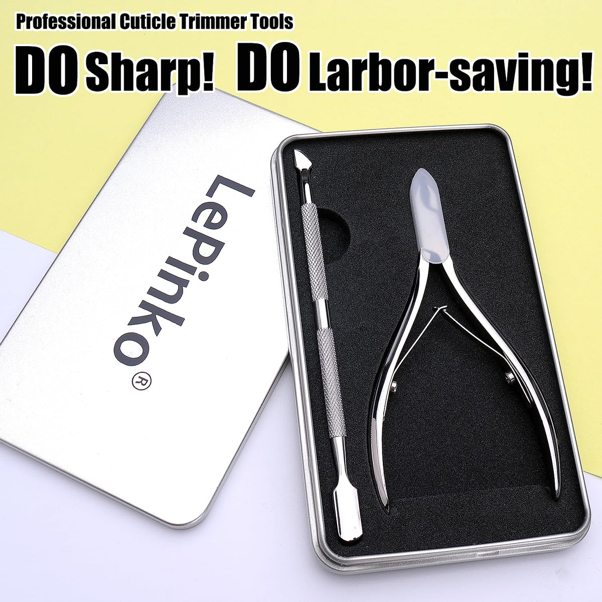 LePinko Cuticle Tools in open tin box