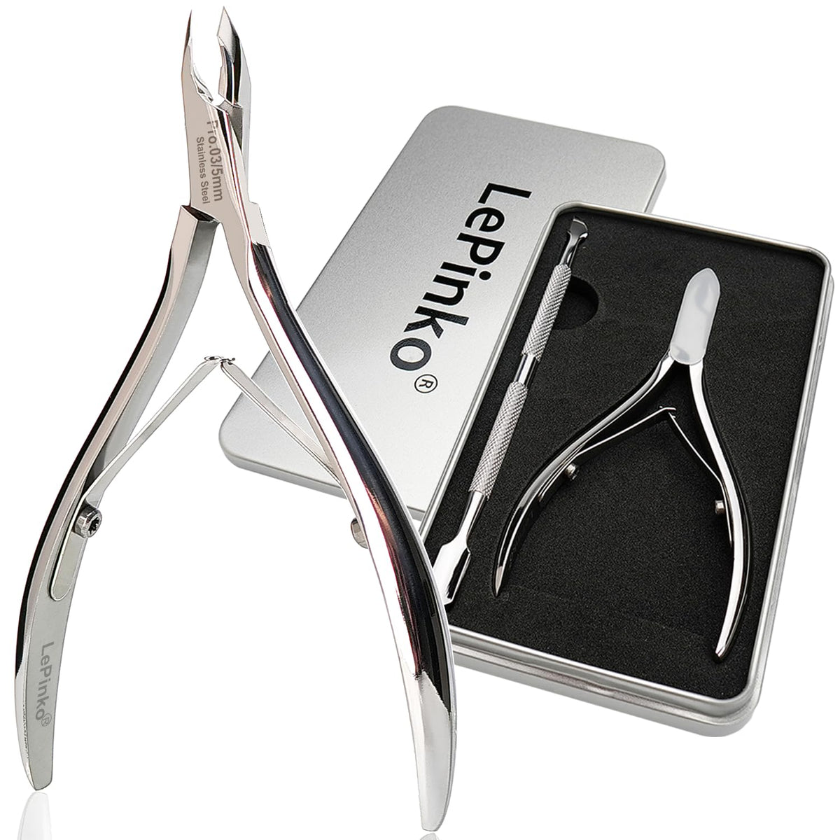 LePinko Cuticle Trimmer Set with 5mm jaw in tin box