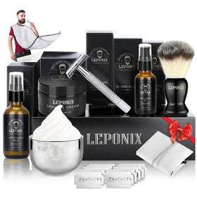 LEPONIX Shaving Kit for Men complete set with safety razor and accessories