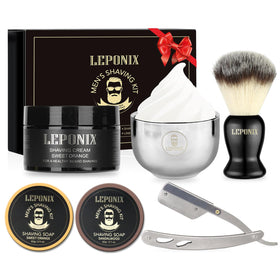 LEPONIX Straight Razor Shaving Kit front view with all components