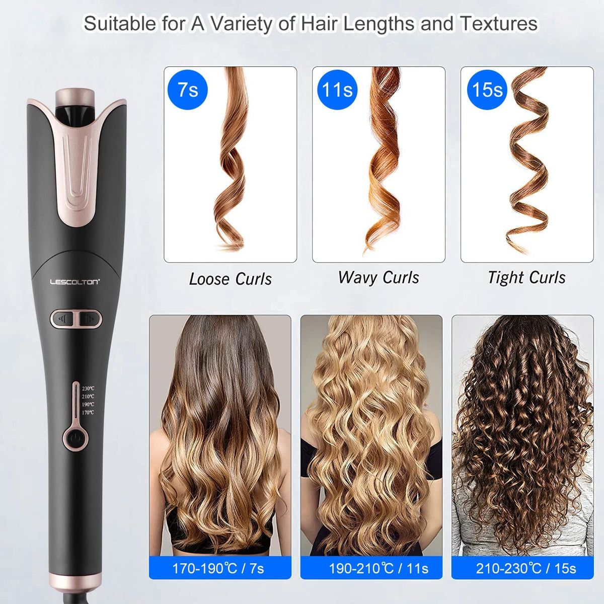 LESCOLTON Automatic Hair Curling Iron close-up of barrel