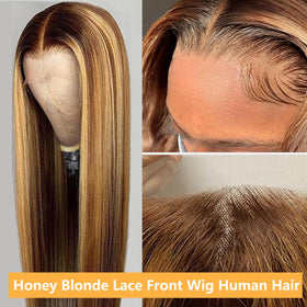 LETMIEO 28 Inch Ombre Lace Front Wig Honey Blonde back view