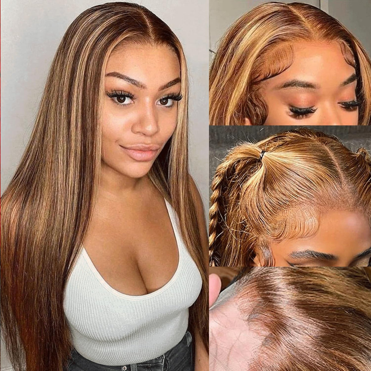 LETMIEO 28 Inch Ombre Lace Front Wig Honey Blonde front view