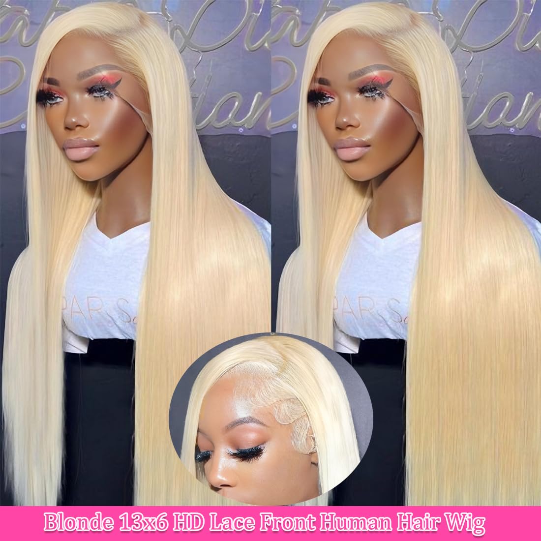 LETMIEO blonde lace front wig side view