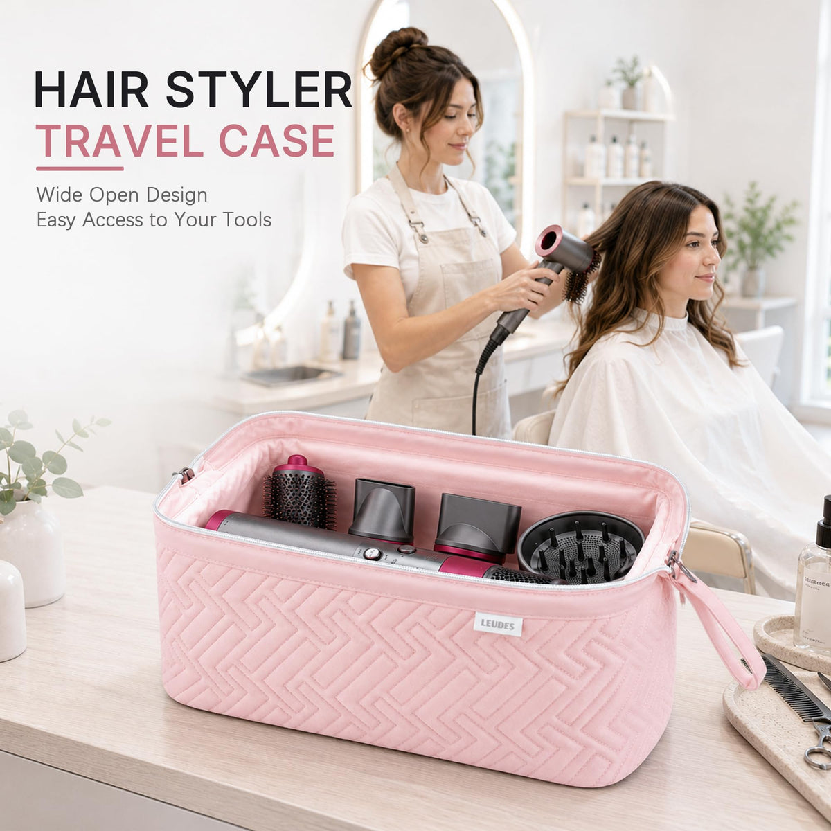 Leudes Hair Tools Travel Bag dimensions on a table
