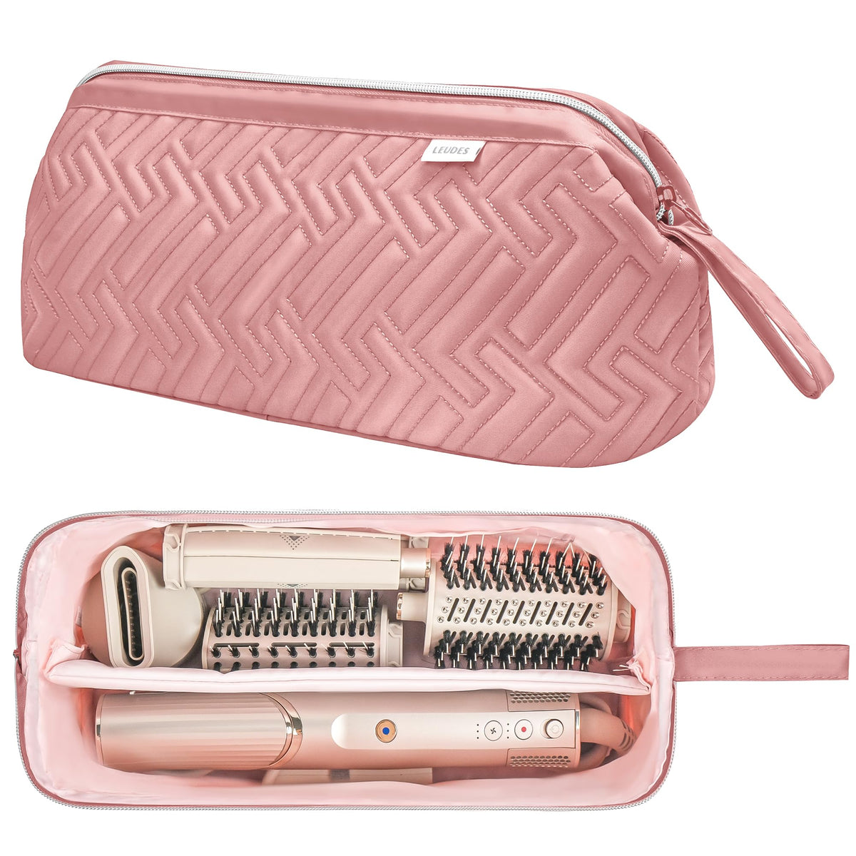 Leudes Hair Tools Travel Bag front view in dark pink